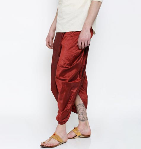 Men Maroon Solid Dhoti Pants